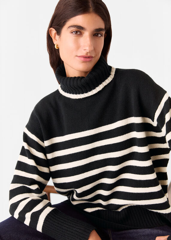 Black Stripe Wool Turtleneck Sweater