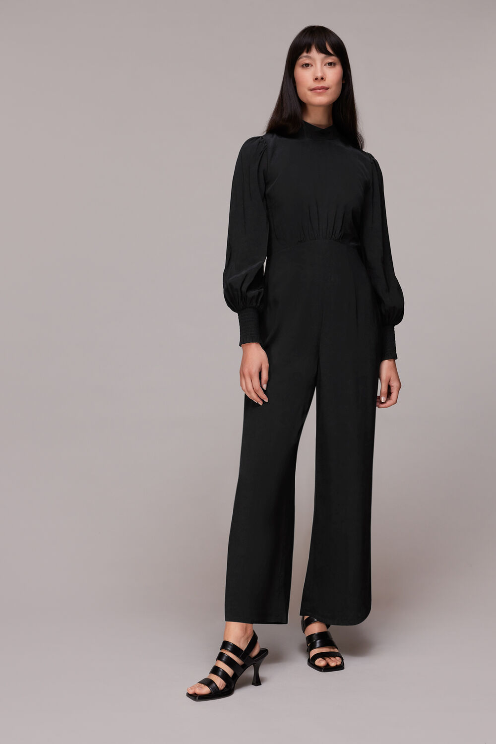 Black Shirred Bodice Jumpsuit