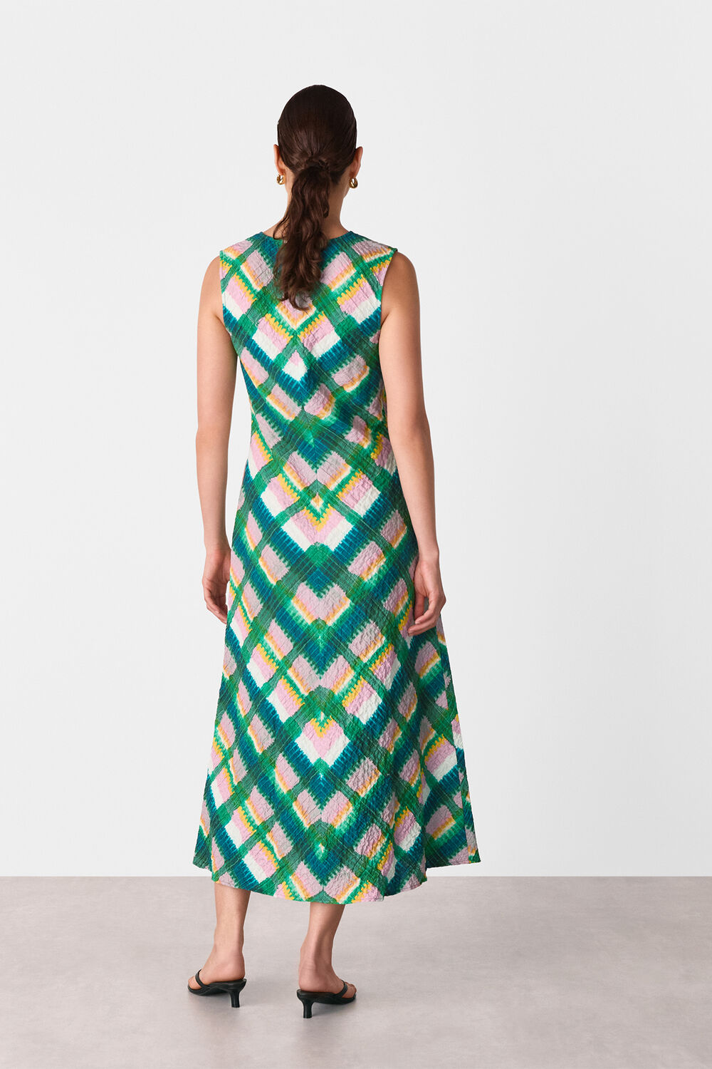 Green Sleeveless Checked Dress