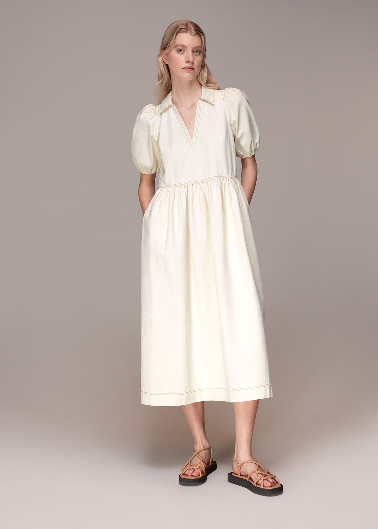 Ivory/Multi Rina Oversized Denim Dress | WHISTLES | Whistles UK