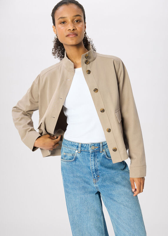 Taupe Funnel Neck Cotton Jacket