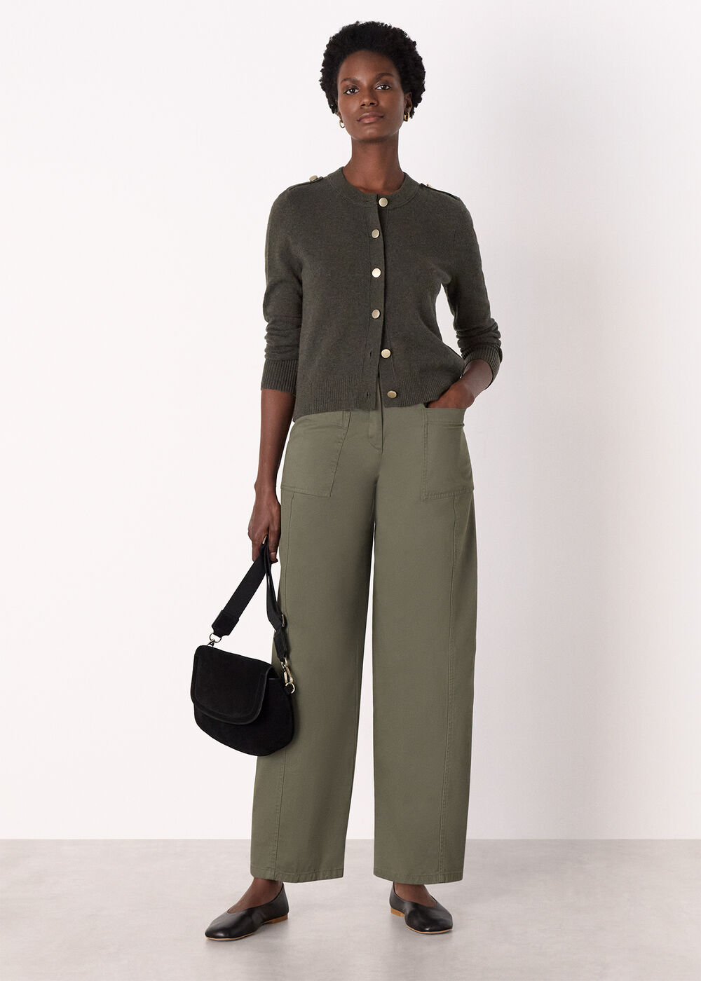 Military Crew Neck Cardigan