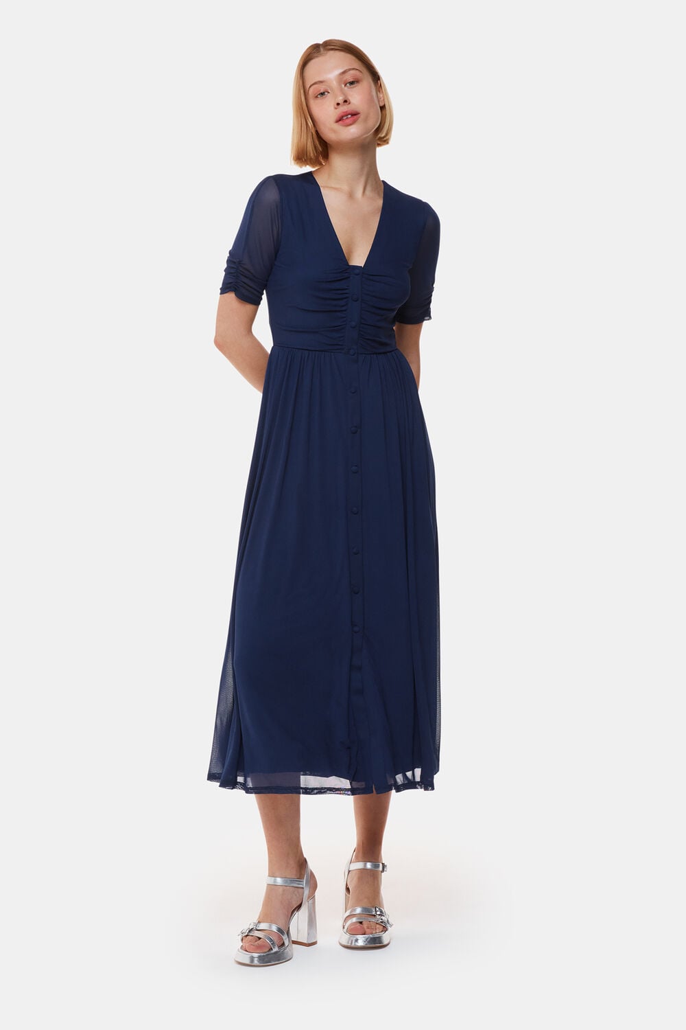 Navy Anneliese Button Mesh Dress