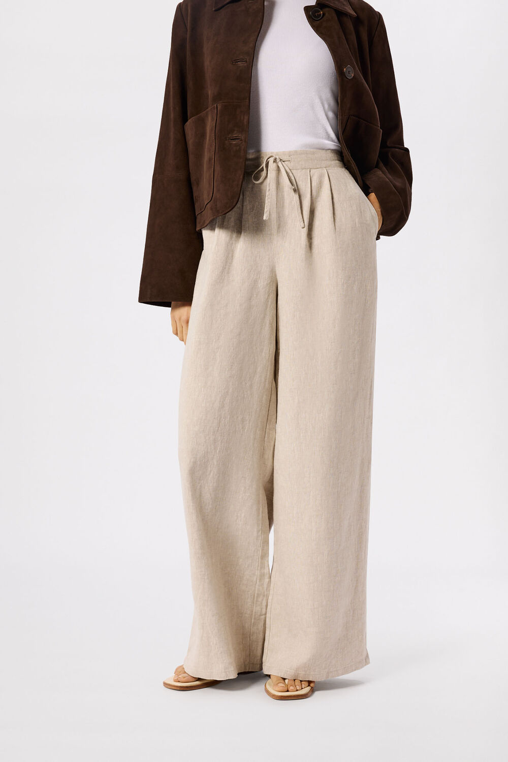 Oatmeal Wide Leg Linen Trouser