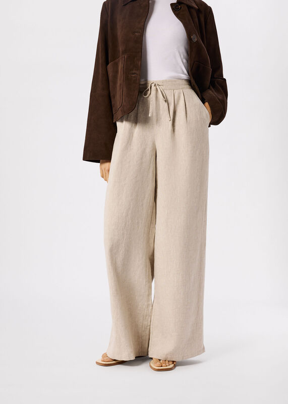 Oatmeal Wide Leg Linen Trouser