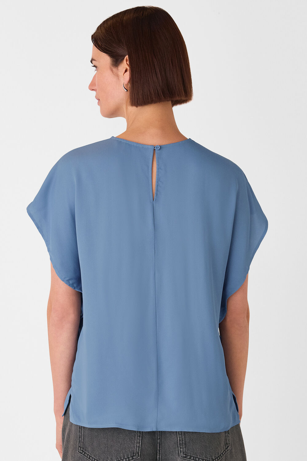 Blue Short Sleeve Crepe Shell Top