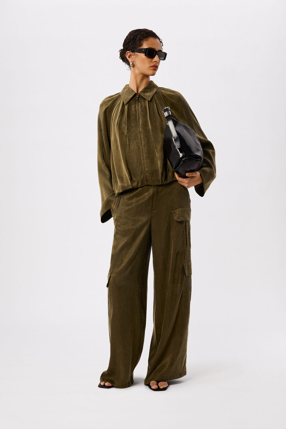 Khaki Drapey Bubble Hem Jacket