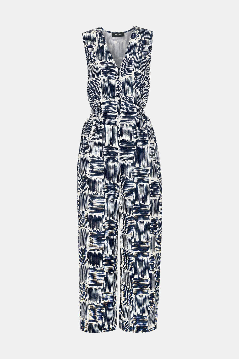 Navy Hatch Squares Jumpsuit