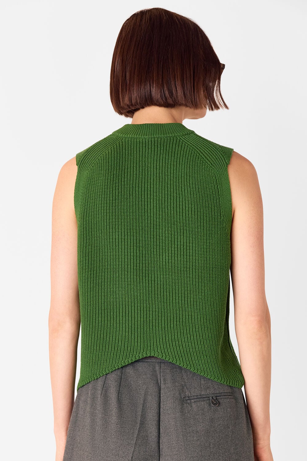 Green Cotton Back Detail Ribbed Tank