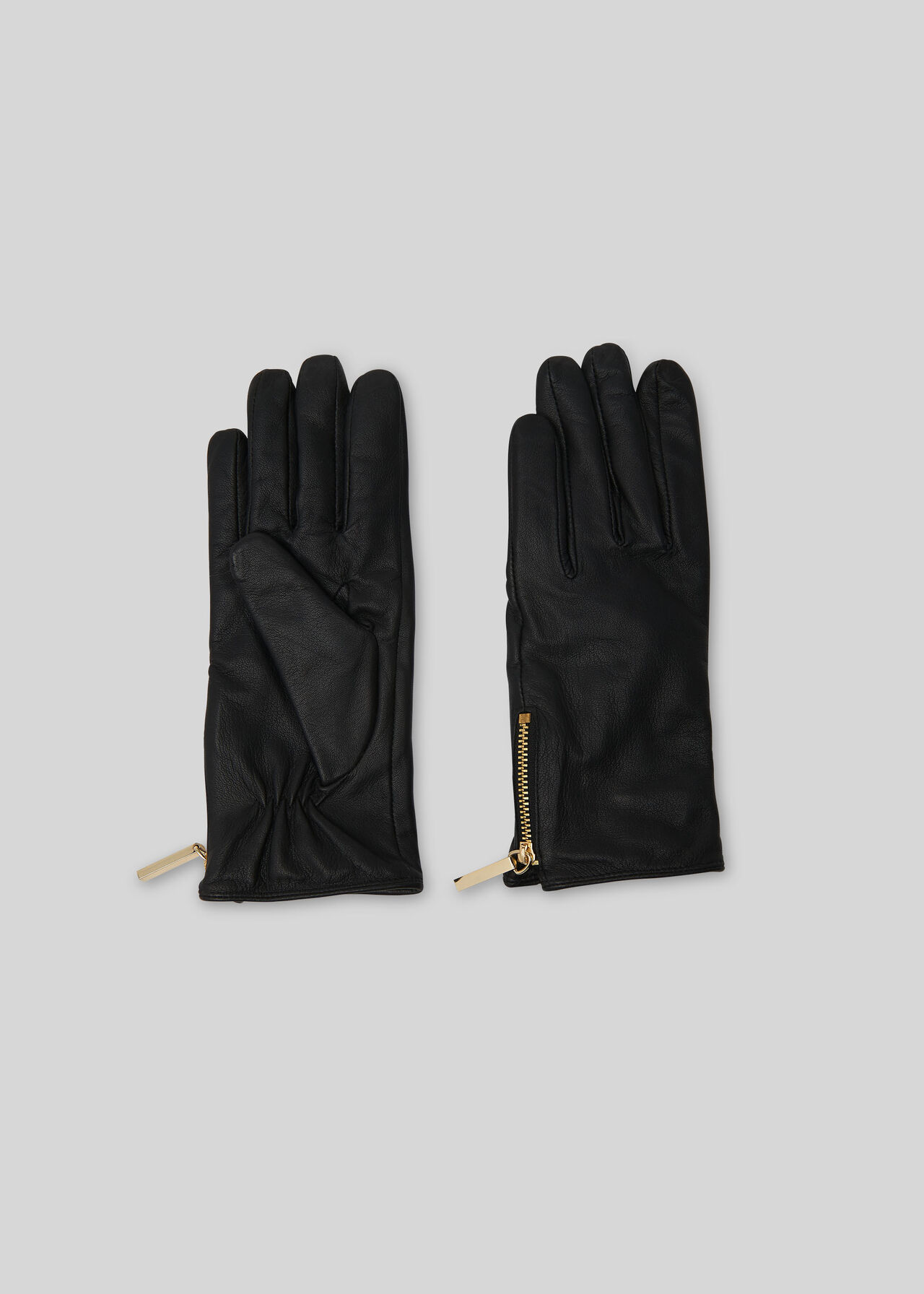 Zip Detail Leather Glove Black