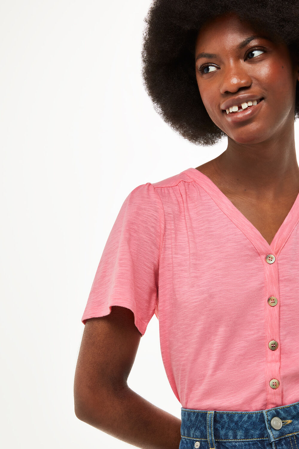 Maeve V-Neck Button Front Tee