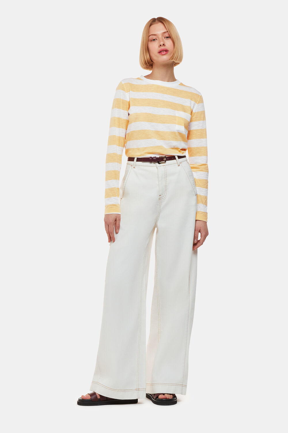 Crew Neck Stripe Pocket Top