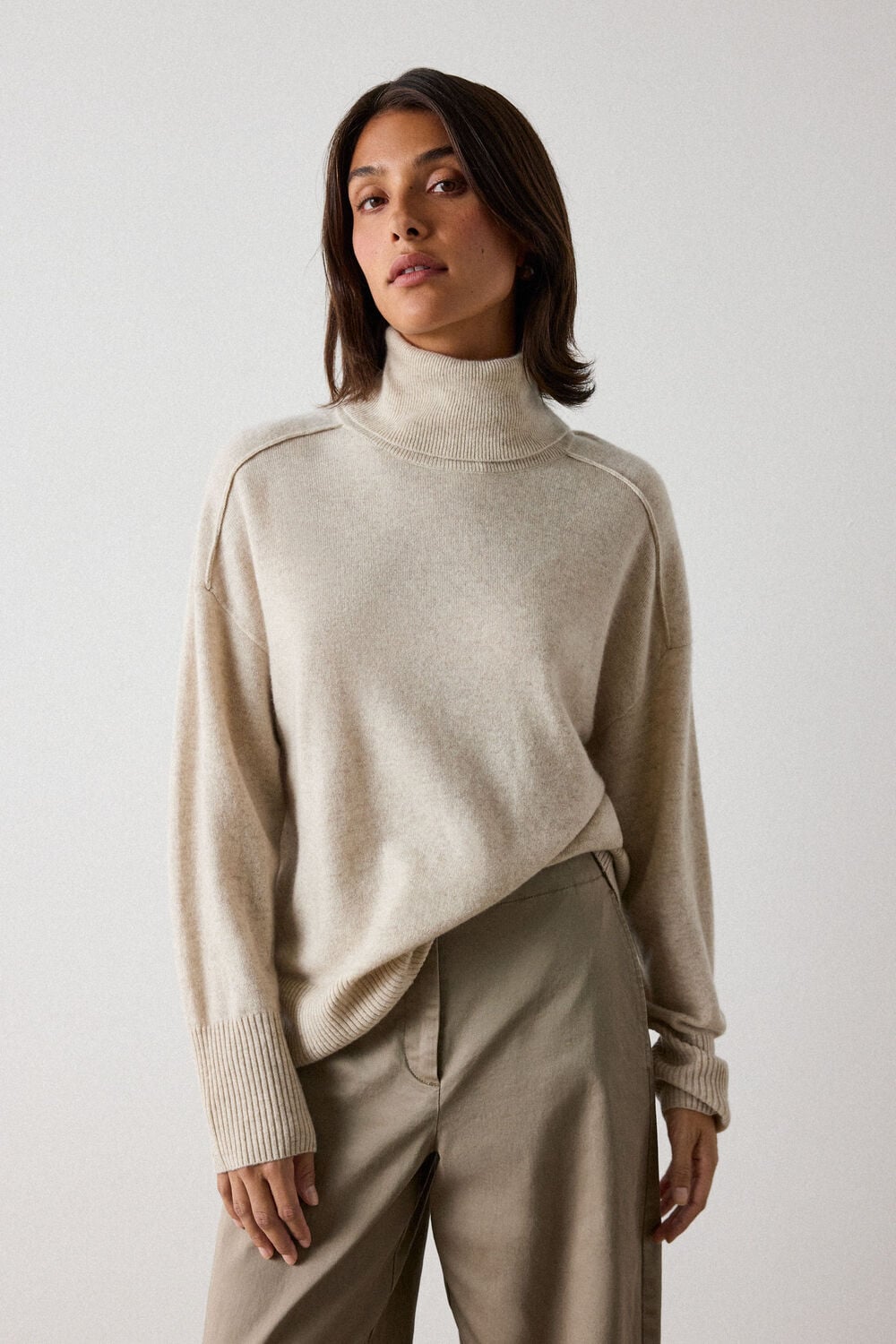 Cashmere Seam Roll Neck Knit