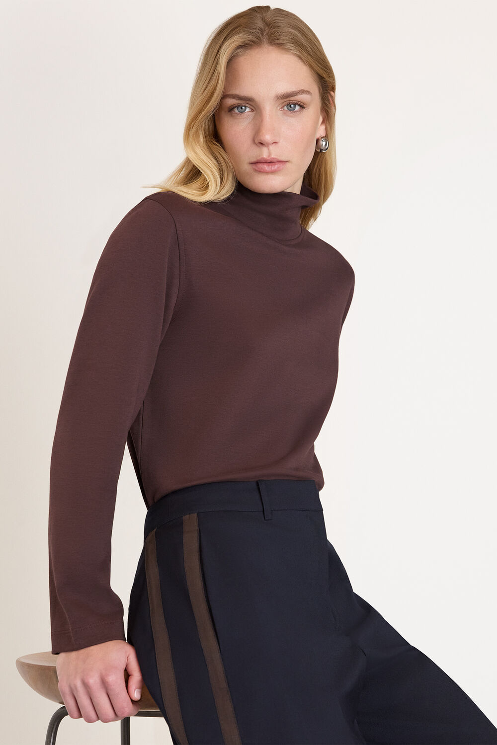 Brown Long Sleeve Funnel Neck Jersey