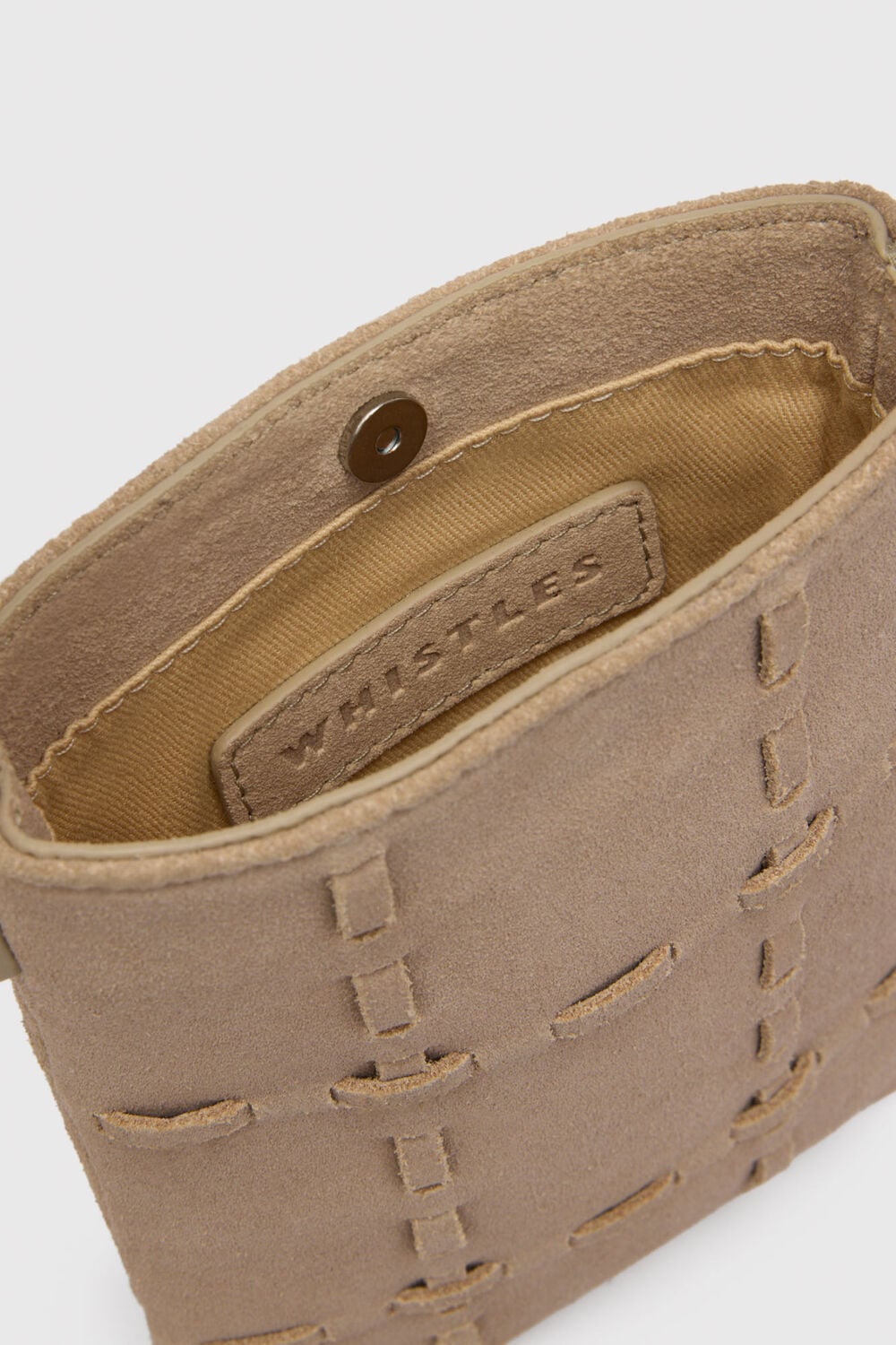 Neutral Suede Whipstitch Phone Bag