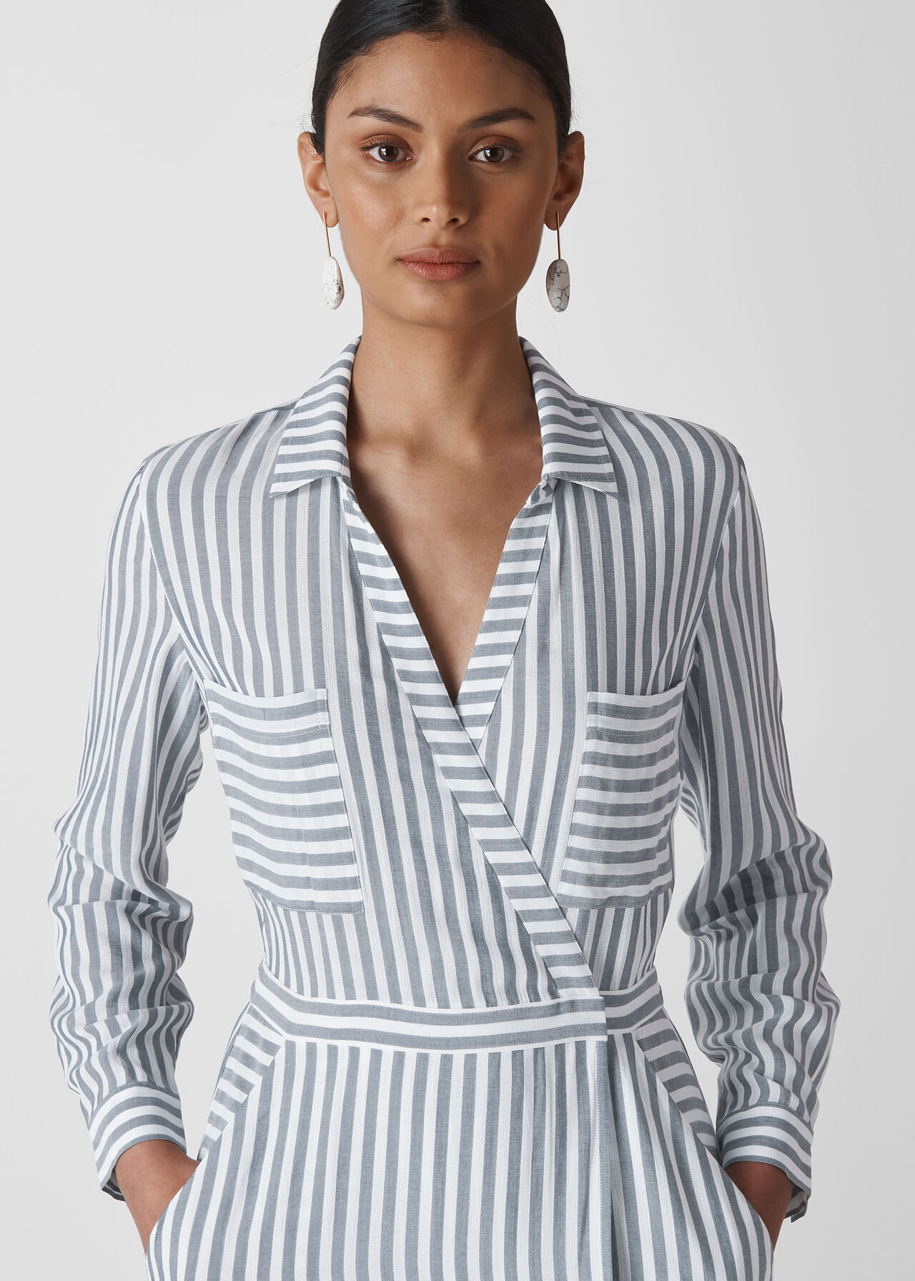 Stripe Wrap Shirt Dress Grey/Multi