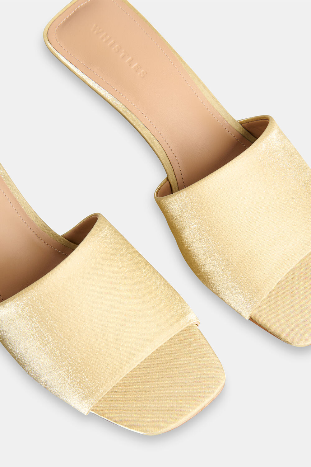 Pale Yellow Satin Slip On Heeled Mule