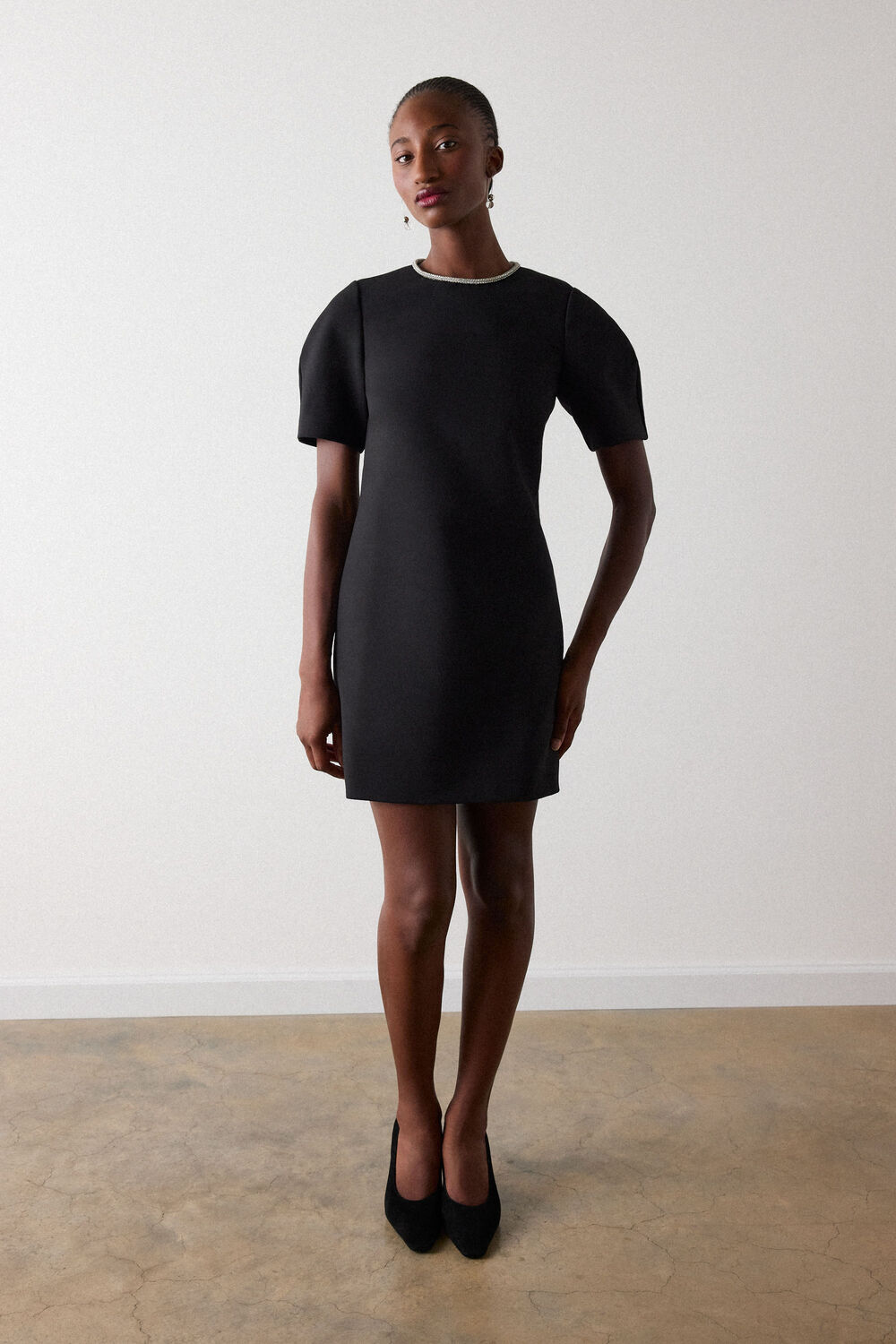 Black Diamante Trim Mini Dress