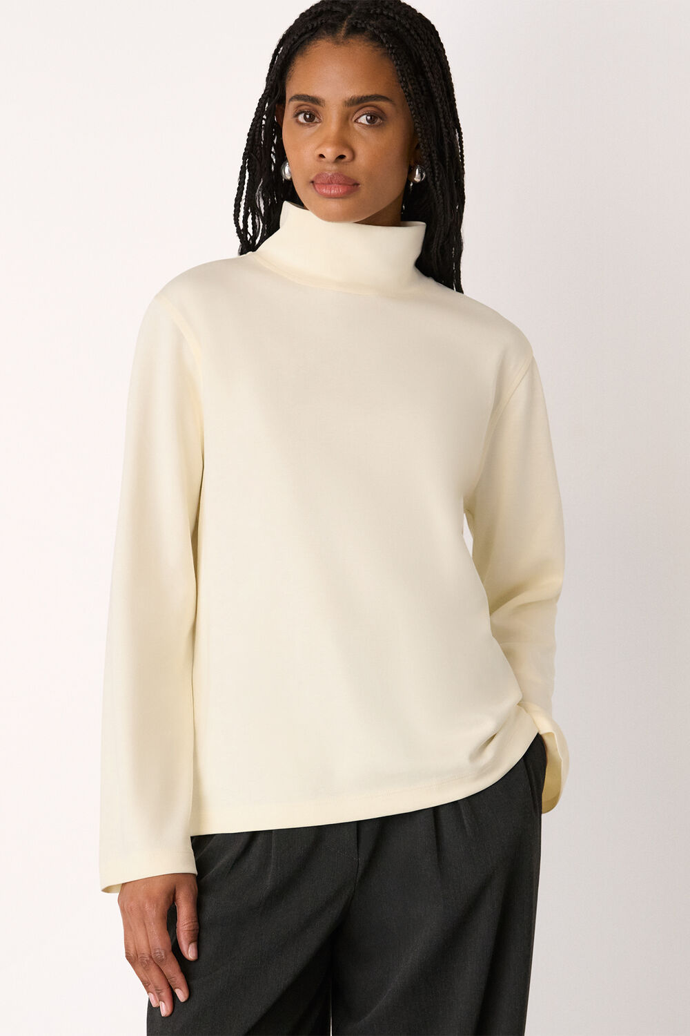Ivory Long Sleeve Funnel Neck Jersey