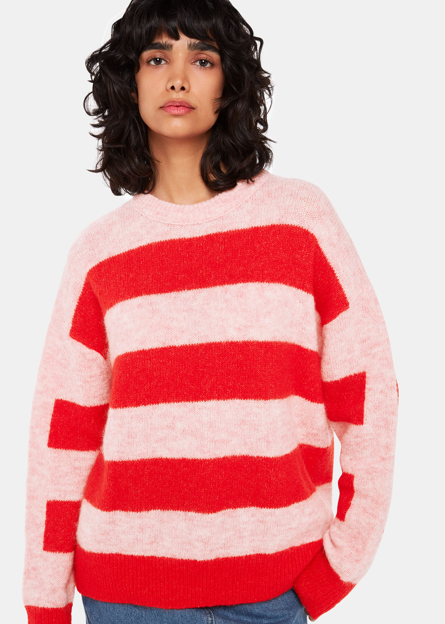 Pink/Multi Stripe Mohair Knit | WHISTLES | Whistles UK |