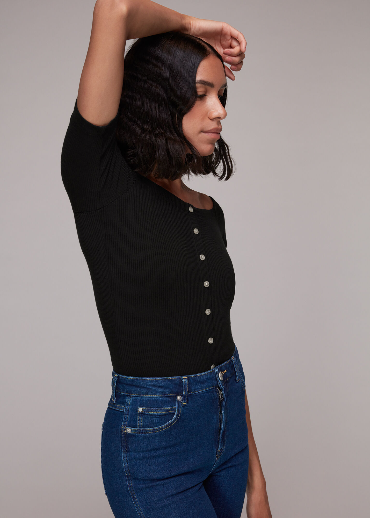 Black Rumi Ribbed Bardot WHISTLES Whistles UK