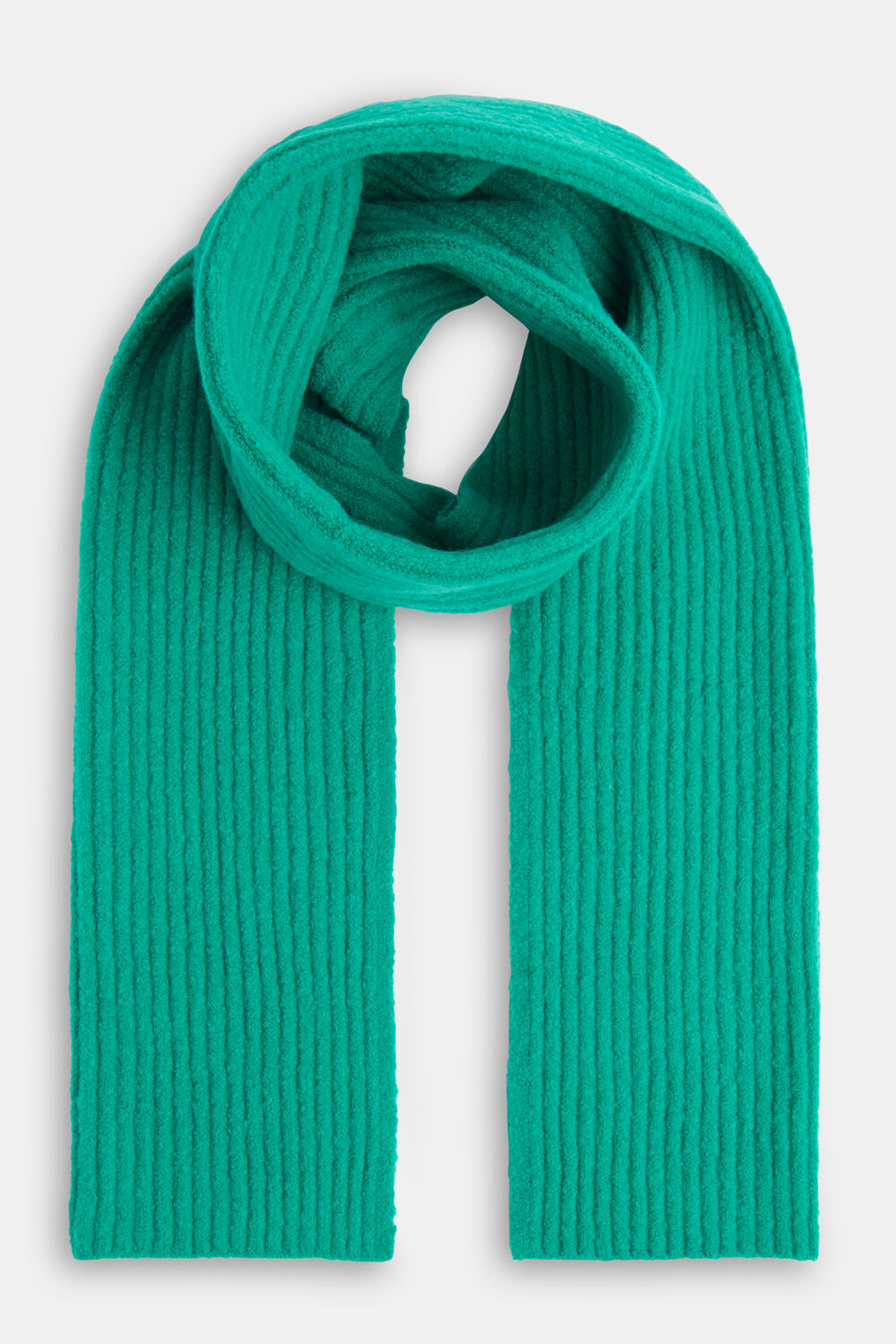Green Wool Mix Rib Scarf