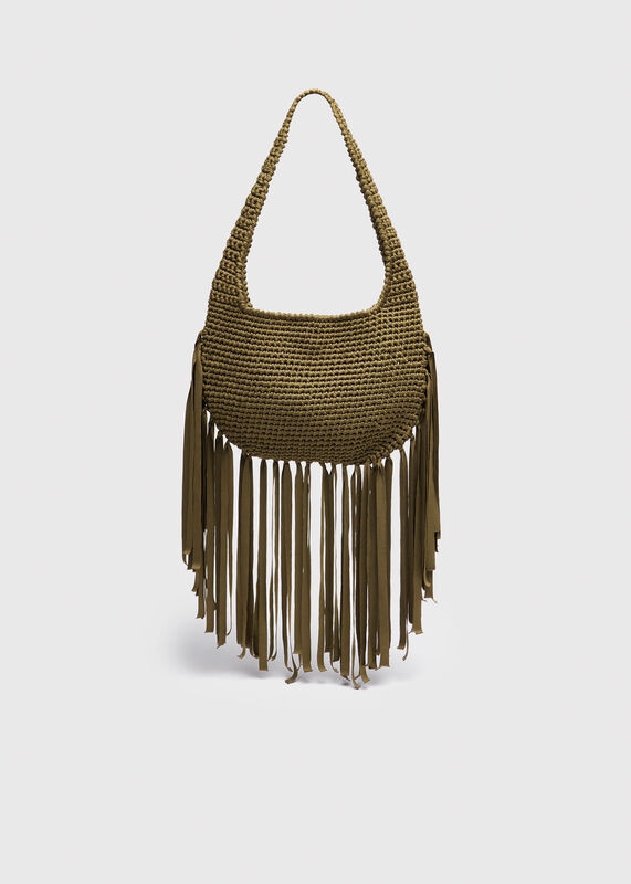 Khaki Adaline Fringe Crochet Bag