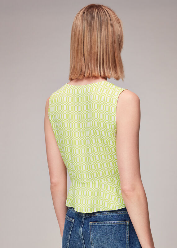 Green Link Check Tie Front Top
