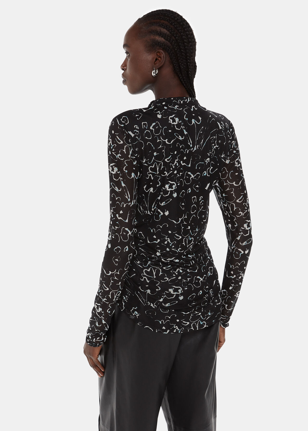 Black/Multi Scribble Bouquet Ruched Top | WHISTLES