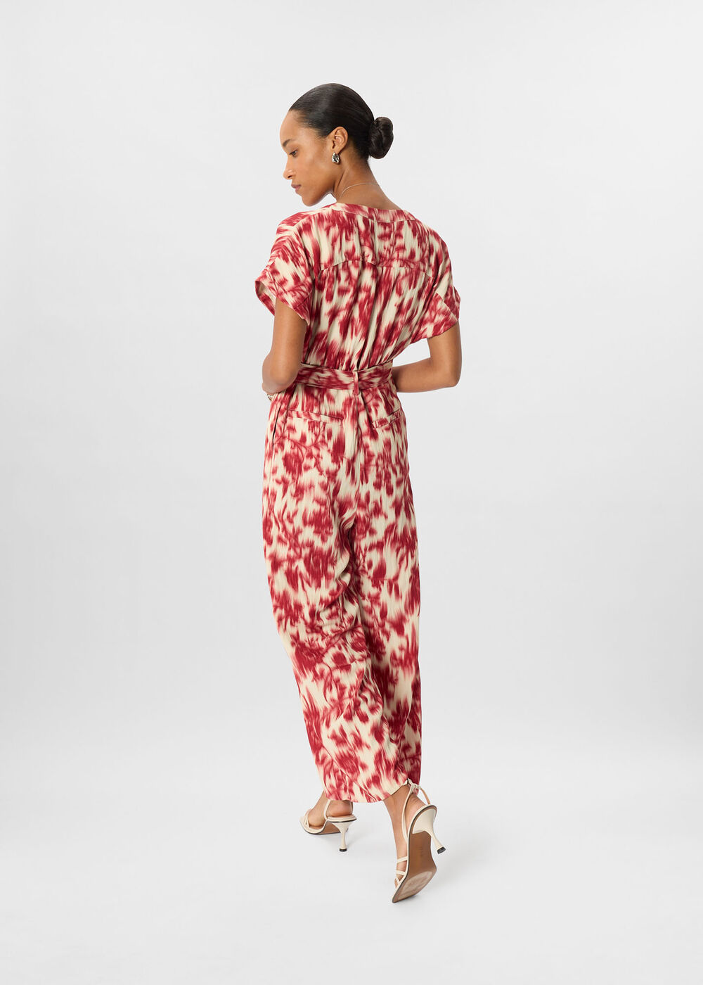 Blurred Floral Tie Jumpsuit