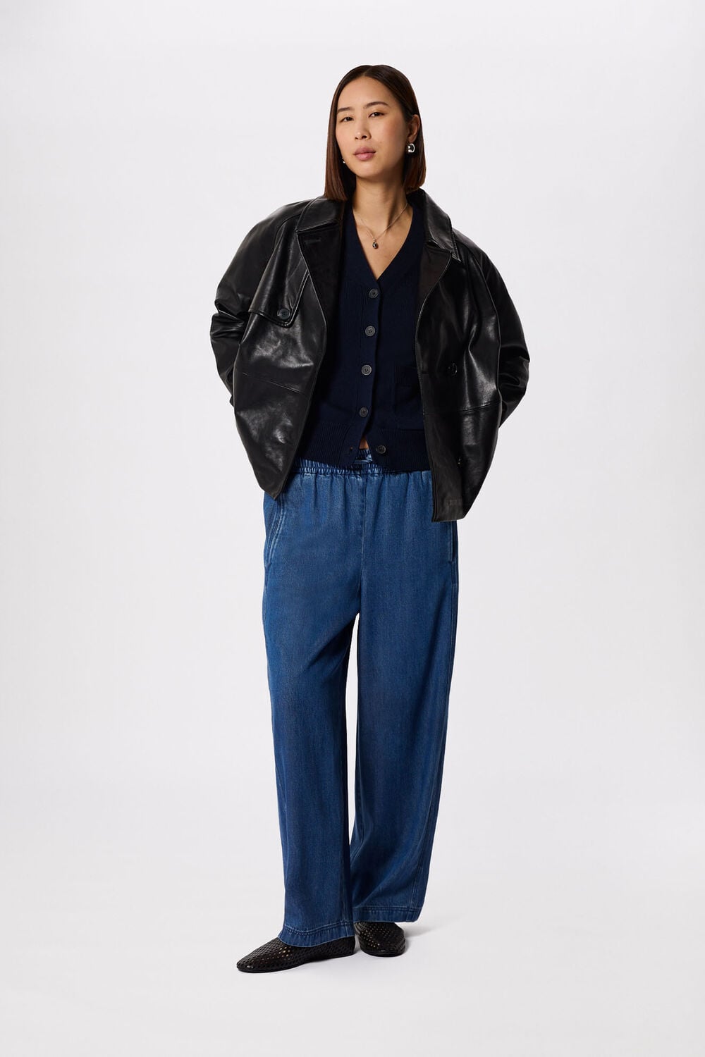 Navy Cotton Pocket Detail Cardigan