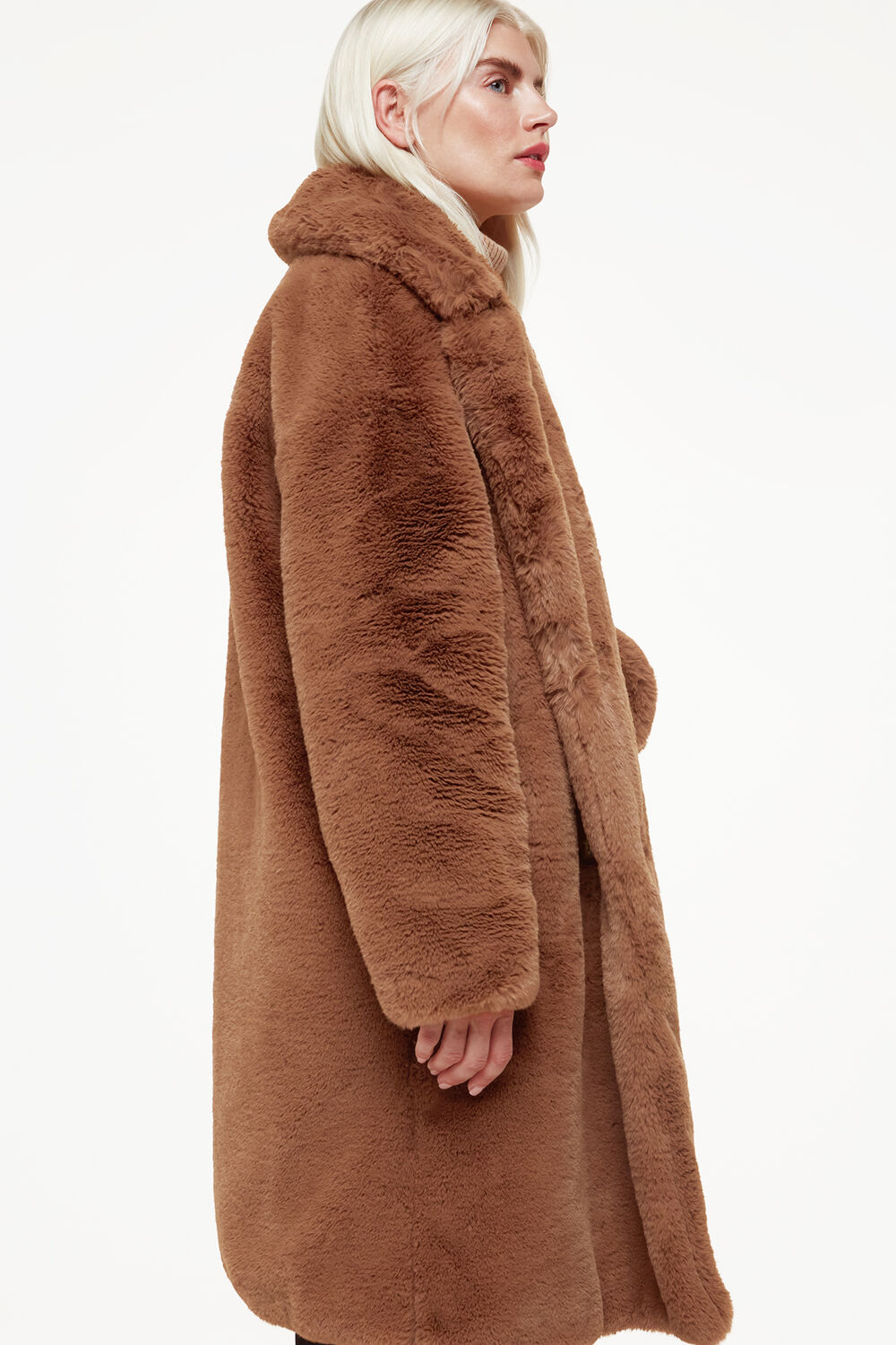 Brown Petite Teddy Faux Fur Coat