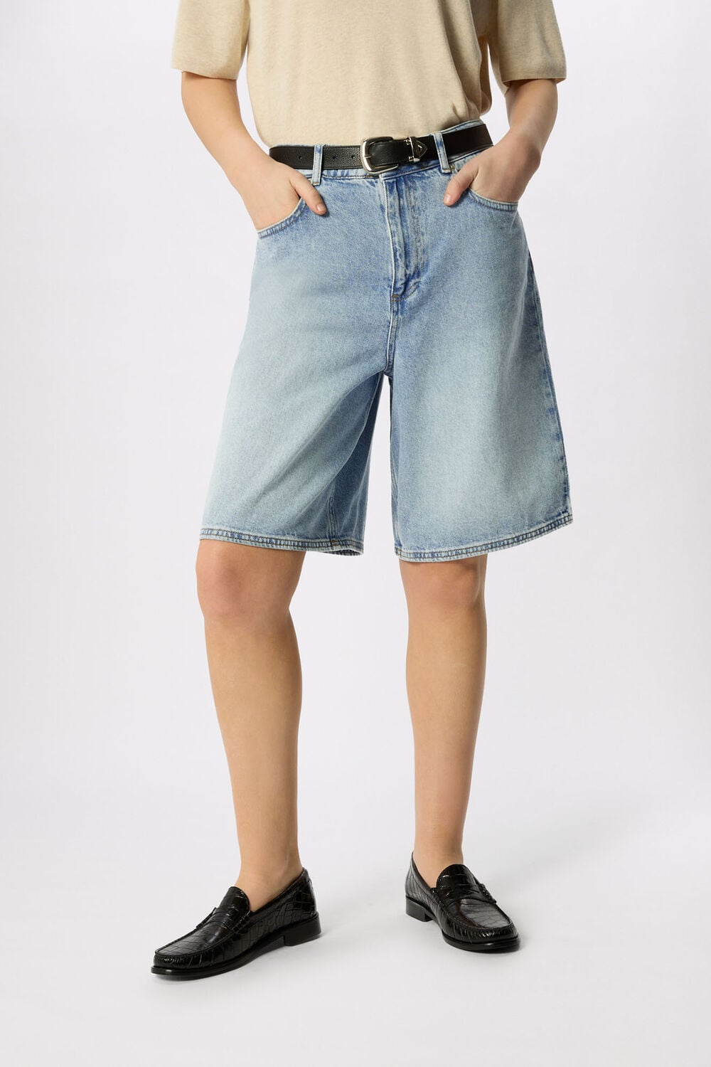 Light Wash Authentic Knee Length Short