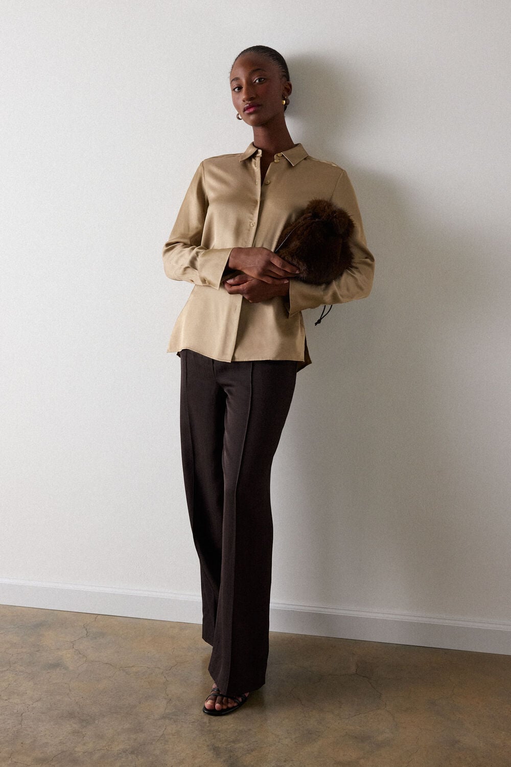 Gold Metallic Satin Viscose Shirt