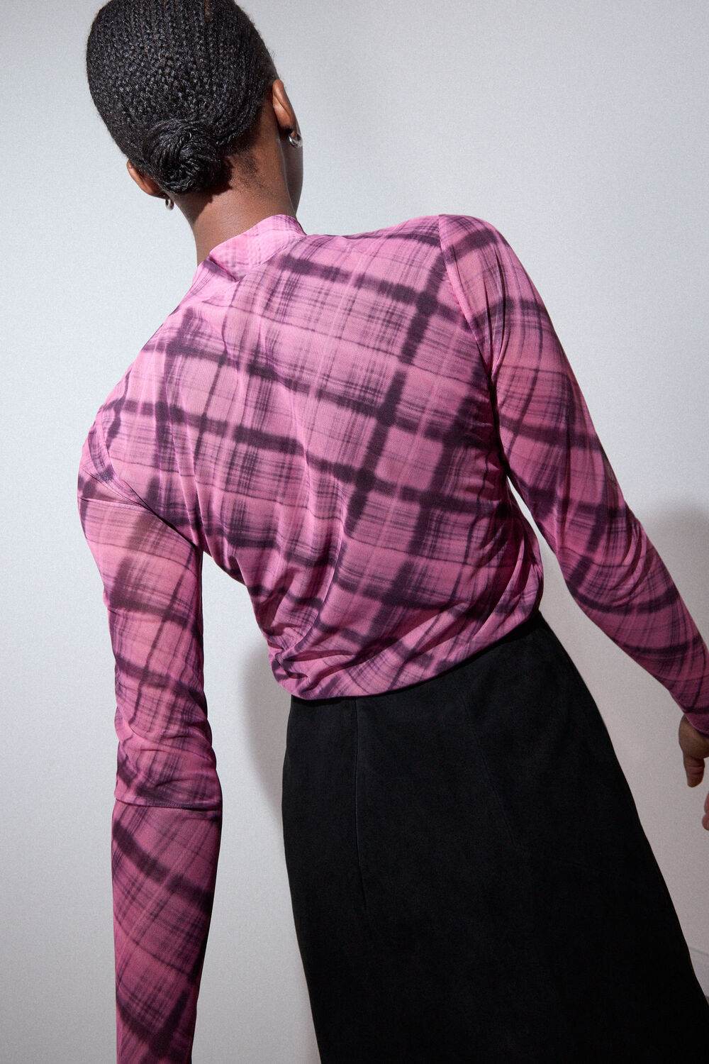 Pink Check Print Mesh Top