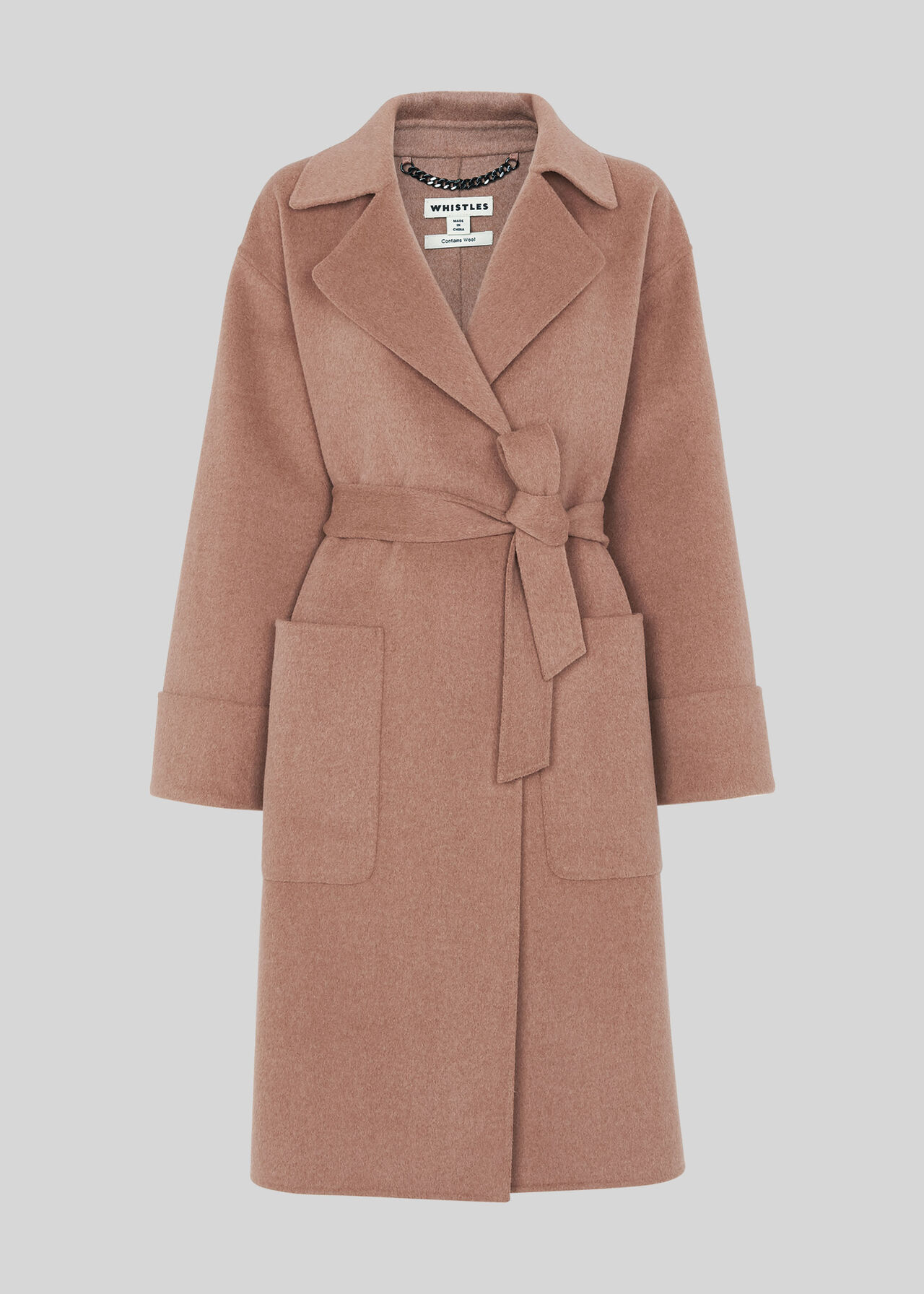 Double Faced Wool Wrap Coat Pale Pink