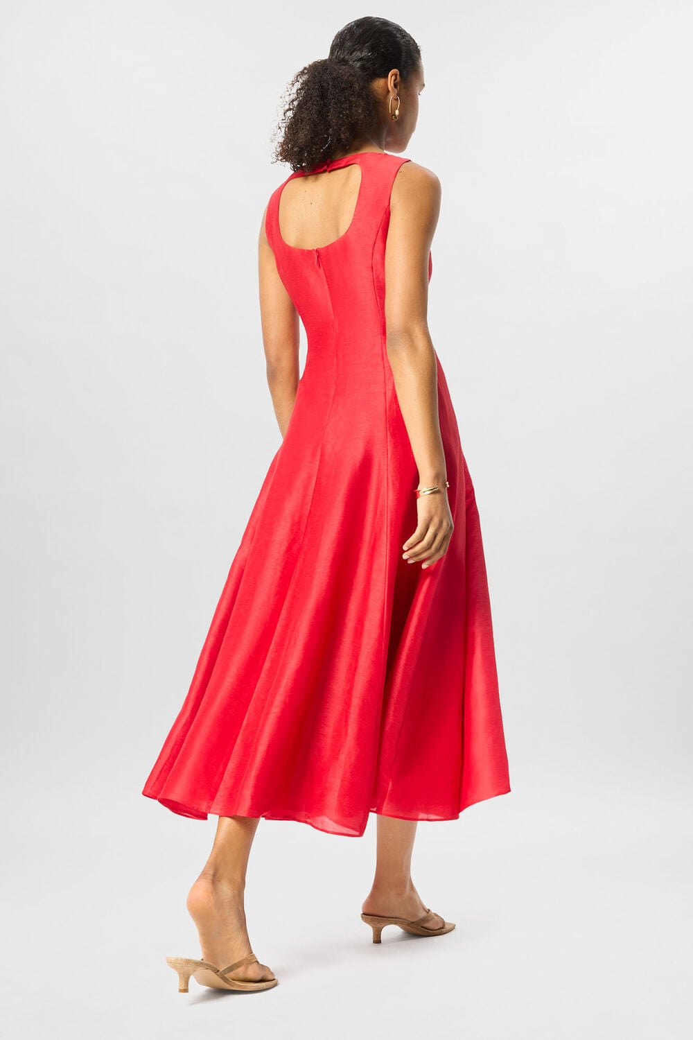 Red Silk Blend Occasion Midi Dress
