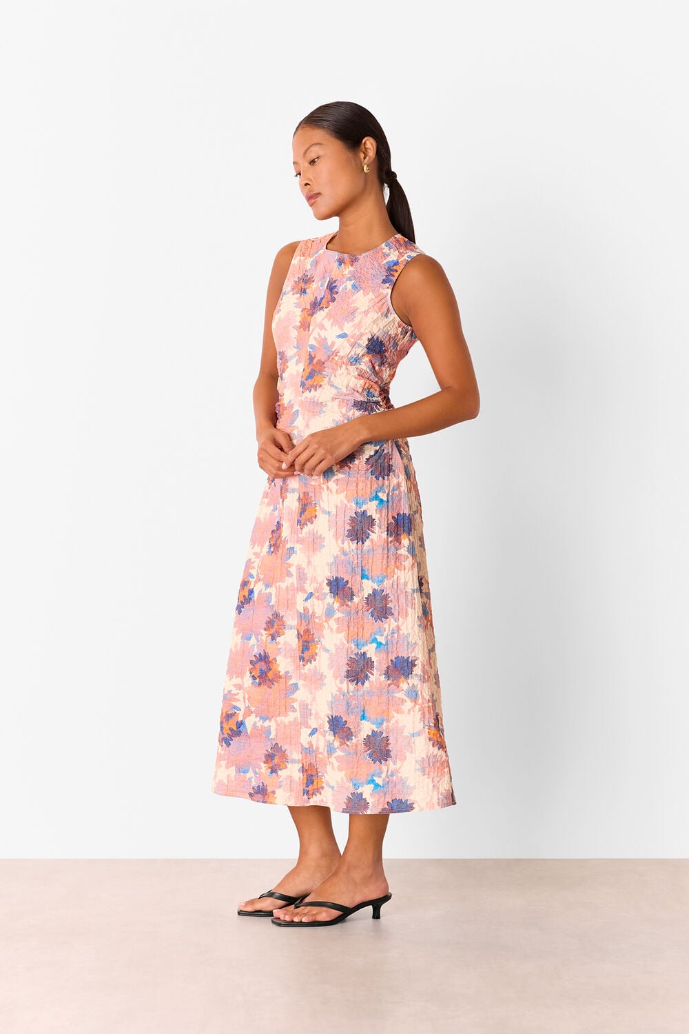 Pink Petite Floral Textured Midi Dress