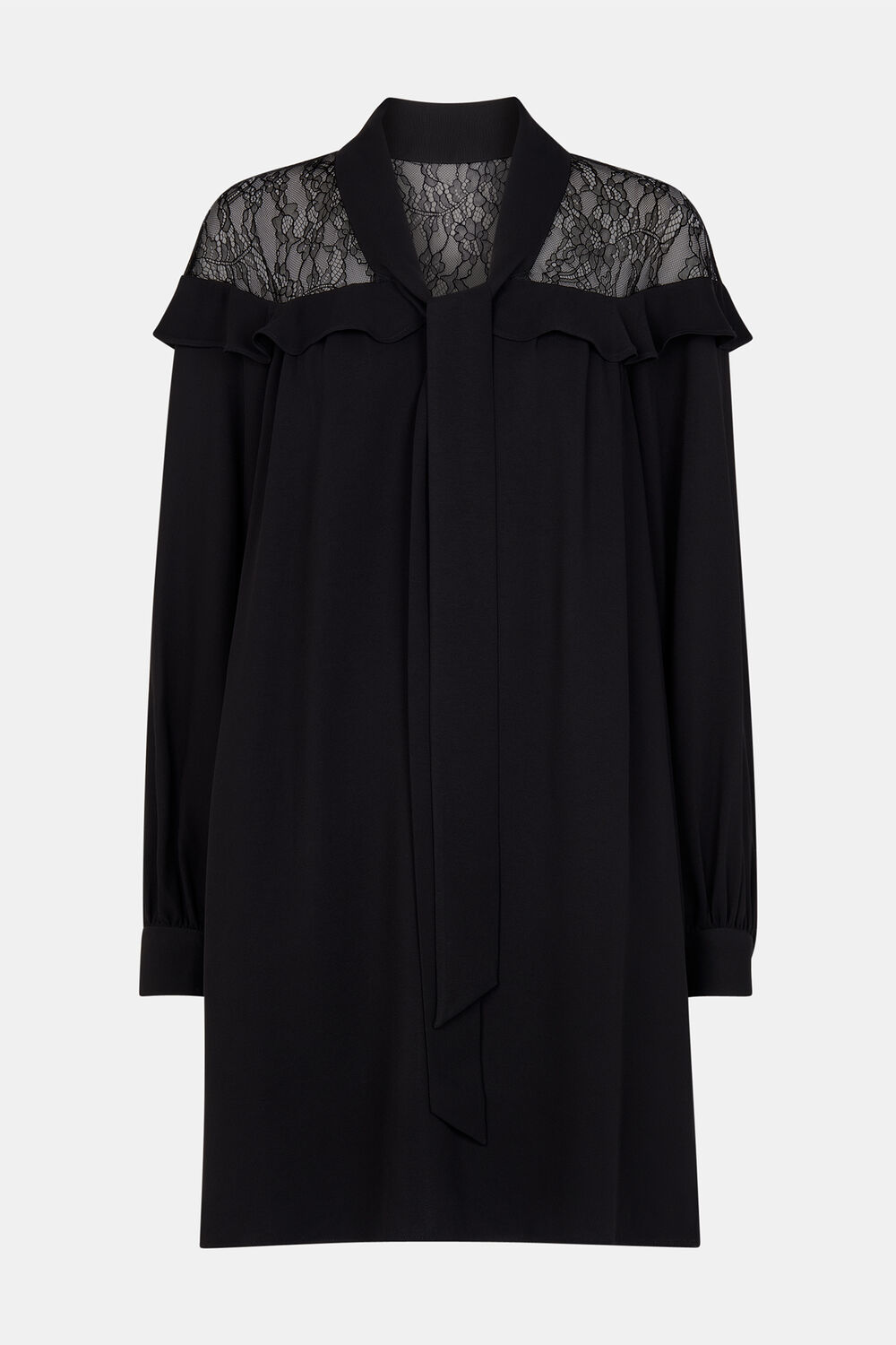 Black Lace Detail Crepe Mini Dress
