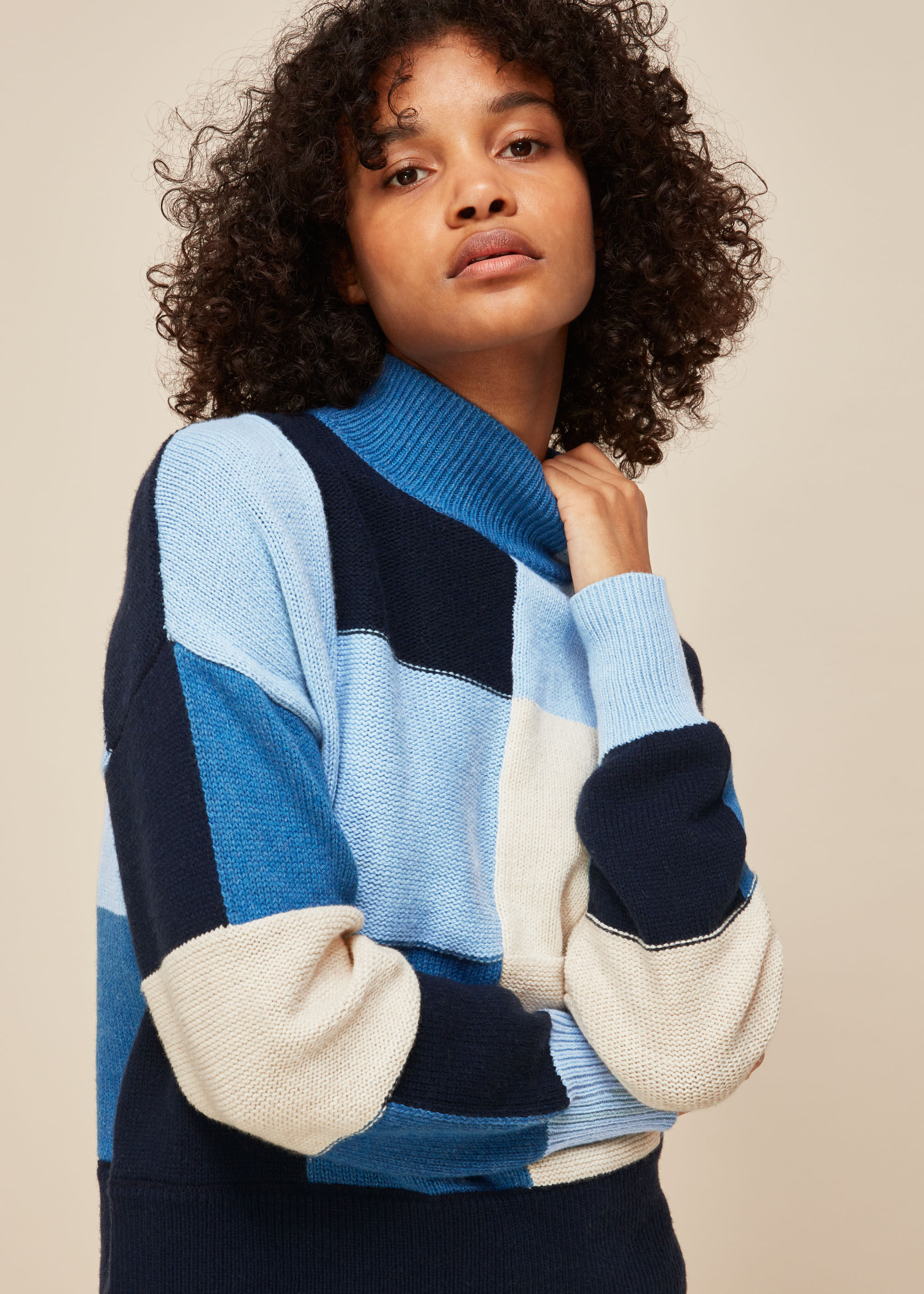 Blue Patchwork Funnel Neck Knit | WHISTLES |