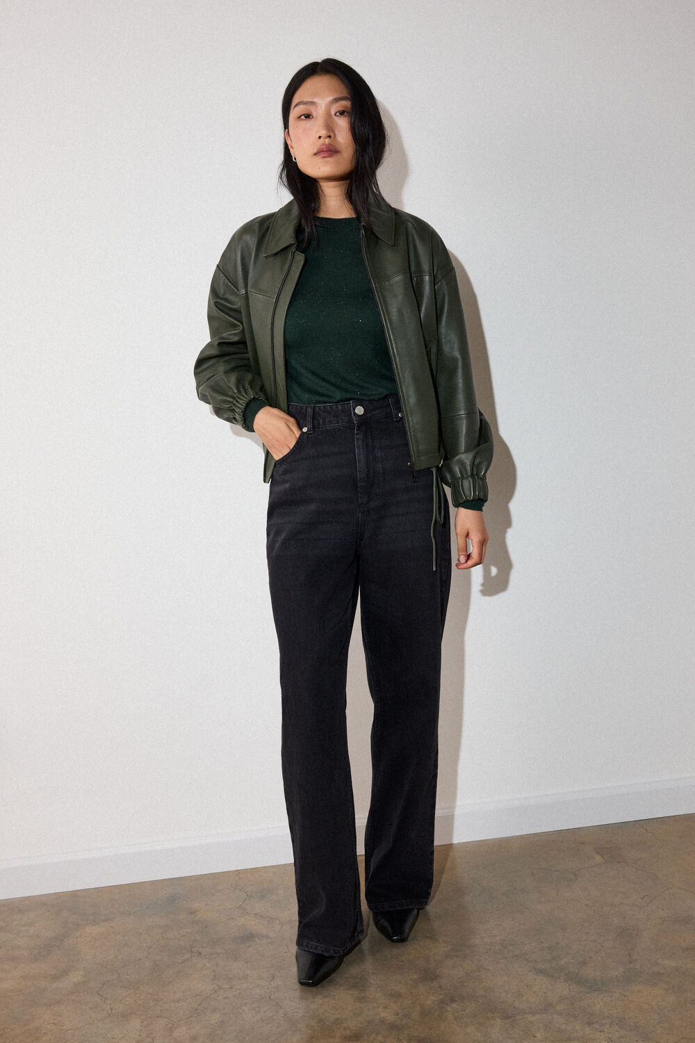 Dark Green Annie Sparkle Crew Neck