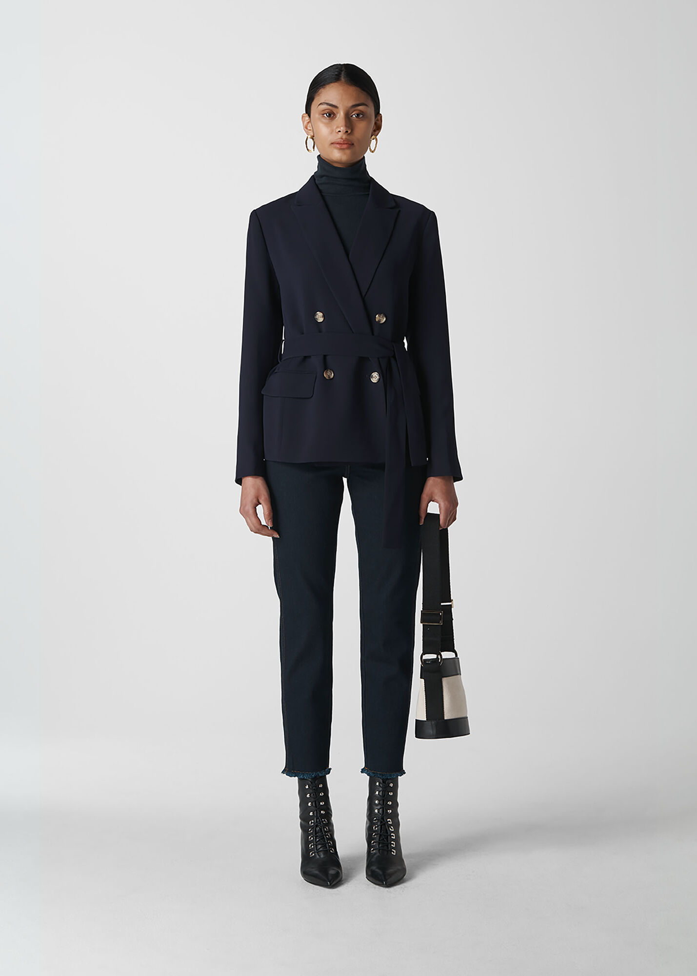 Navy Belted Double Breasted Blazer WHISTLES Whistles UK