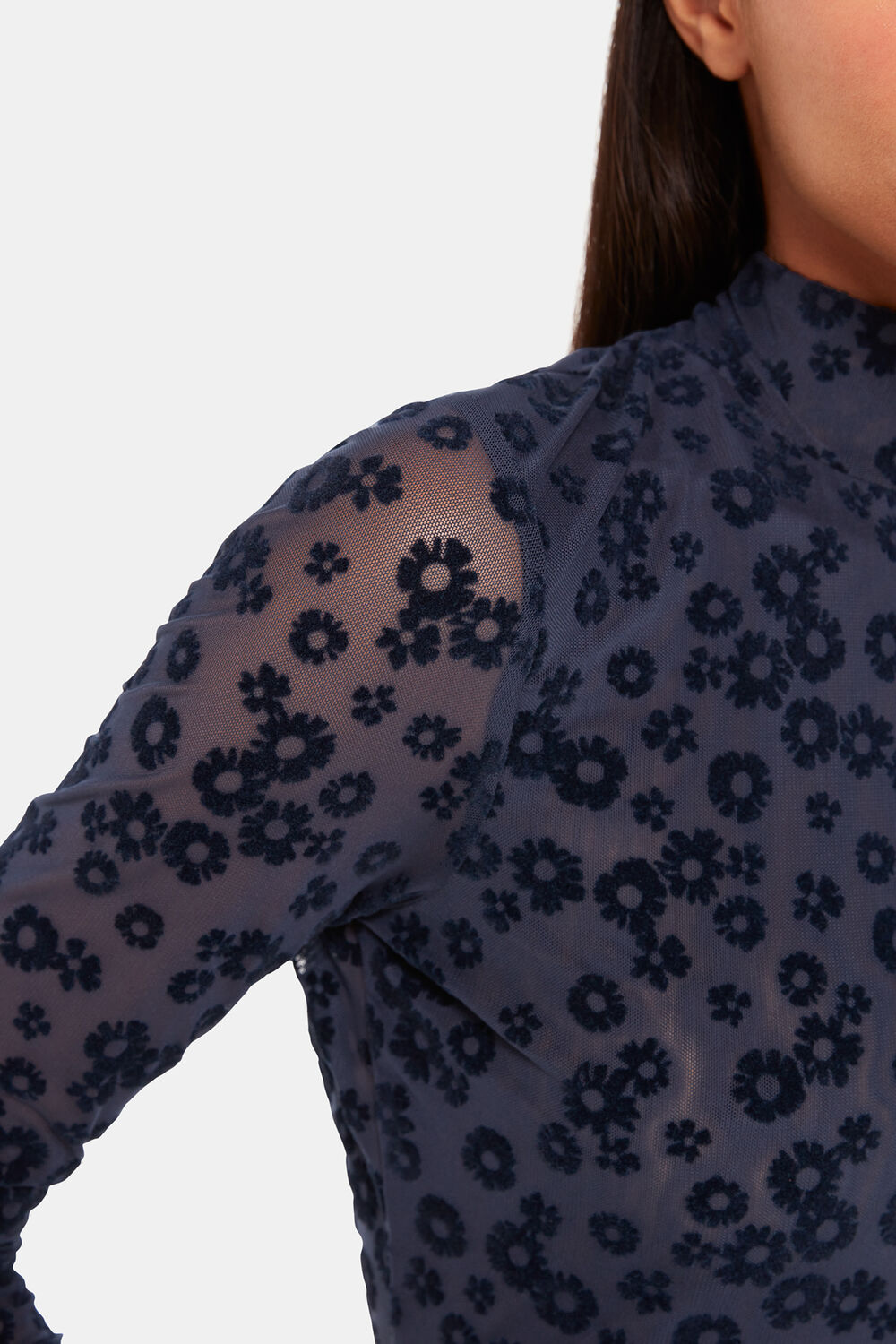 Flower Crew Neck Mesh Top