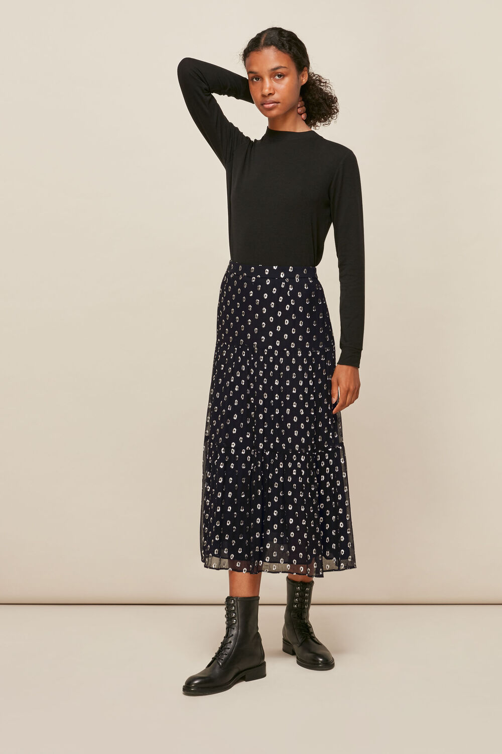 Black Metallic Dobby Skirt