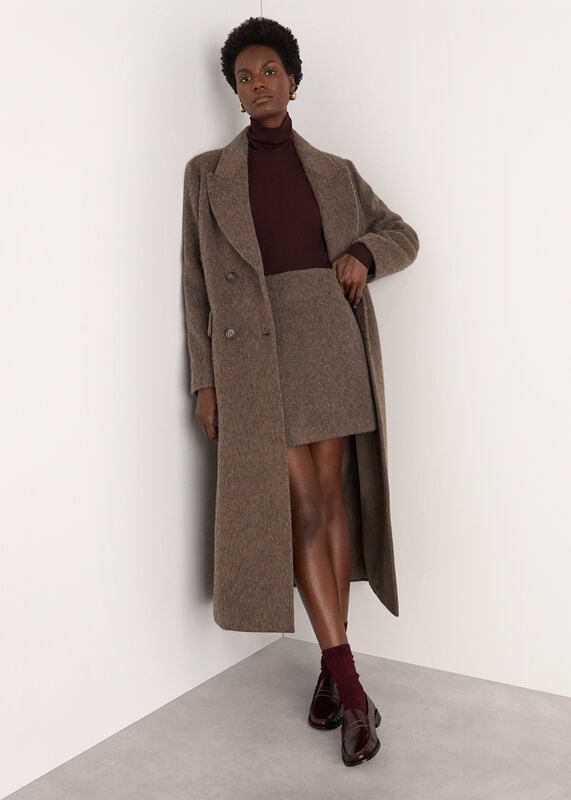 Taupe Maxi Double Breasted Wool Coat