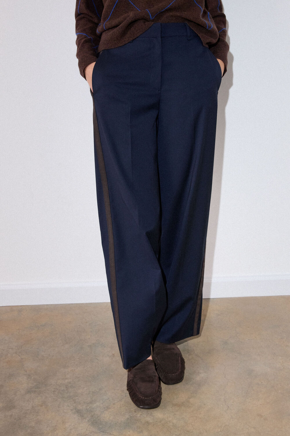 Navy Side Stripe Straight Trouser
