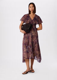 Orchid Print V Neck Midi Dress