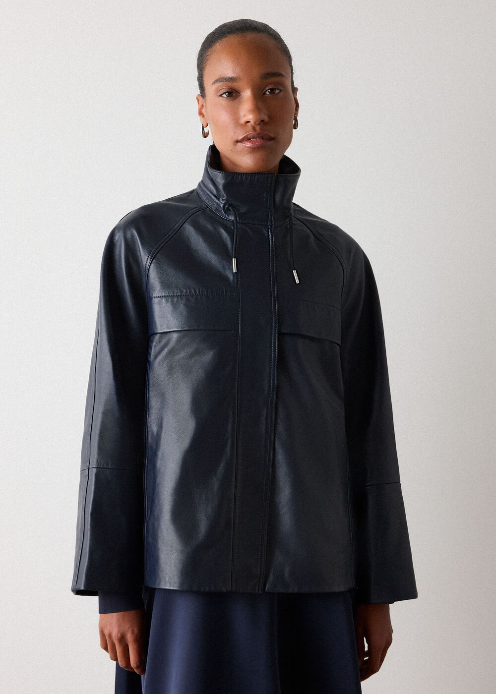 Leather Funnel Neck Anorak