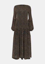 Spot Print Plisse Midi Dress