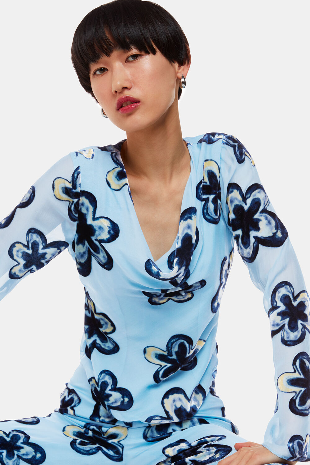 Blue Hazy Floral Velvet Top